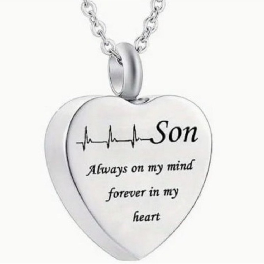 Son Memory Heart Cremation Urn Ashes Necklace- New
